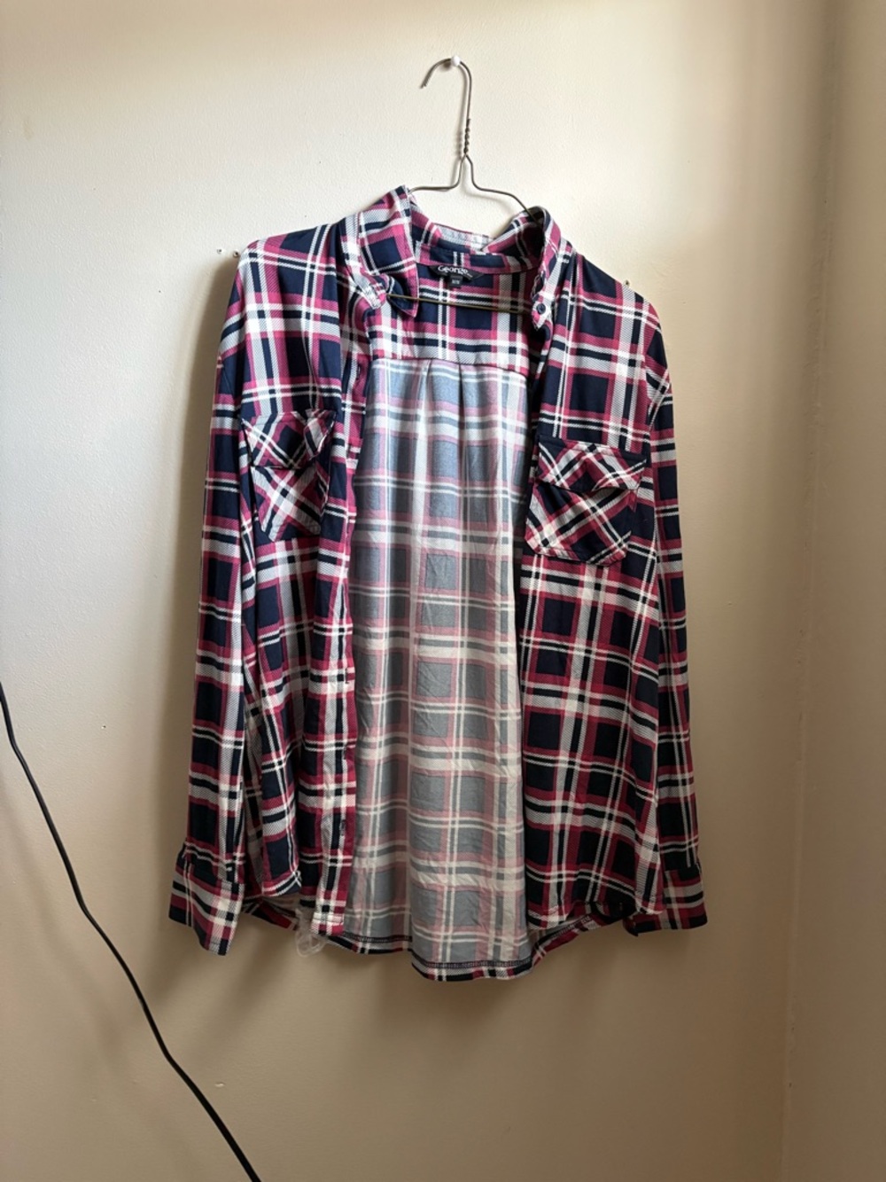George Men's Plaid Button-Down Shirt in Navy & Red